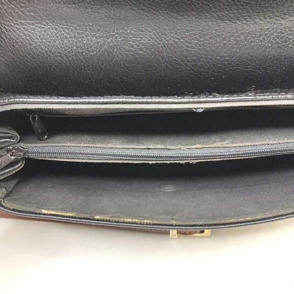 Vtg Carryland USA Leather Purse Black Brown Shoulder Crossbody Bag Woven Handle - Picture 10 of 13